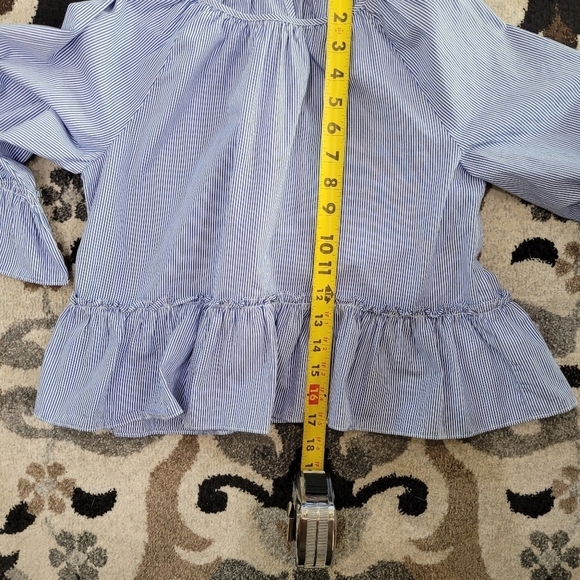 Soprano Blue Striped Top Bell Sleeve Blouse Sz L - Picture 11 of 11